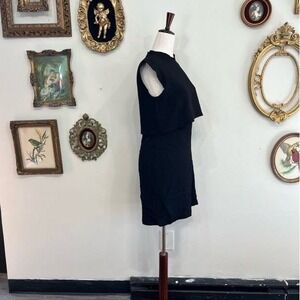 Sandro Paris Black Layered Look Mini Dress Crew Neck Sleeveless
